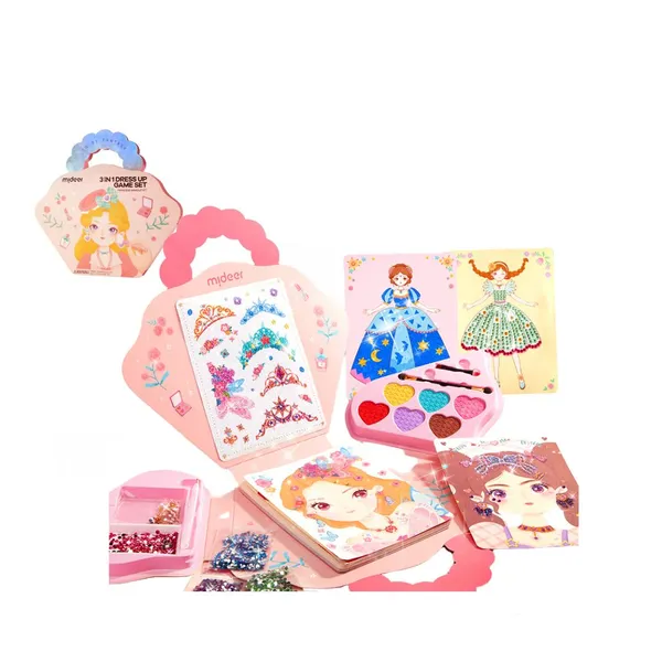 game trang điểm - Bộ trang điểm và thiết kế tổng hợp cho bé - Mideer 3in1 Dress up game set Princess Fantasy Makeup